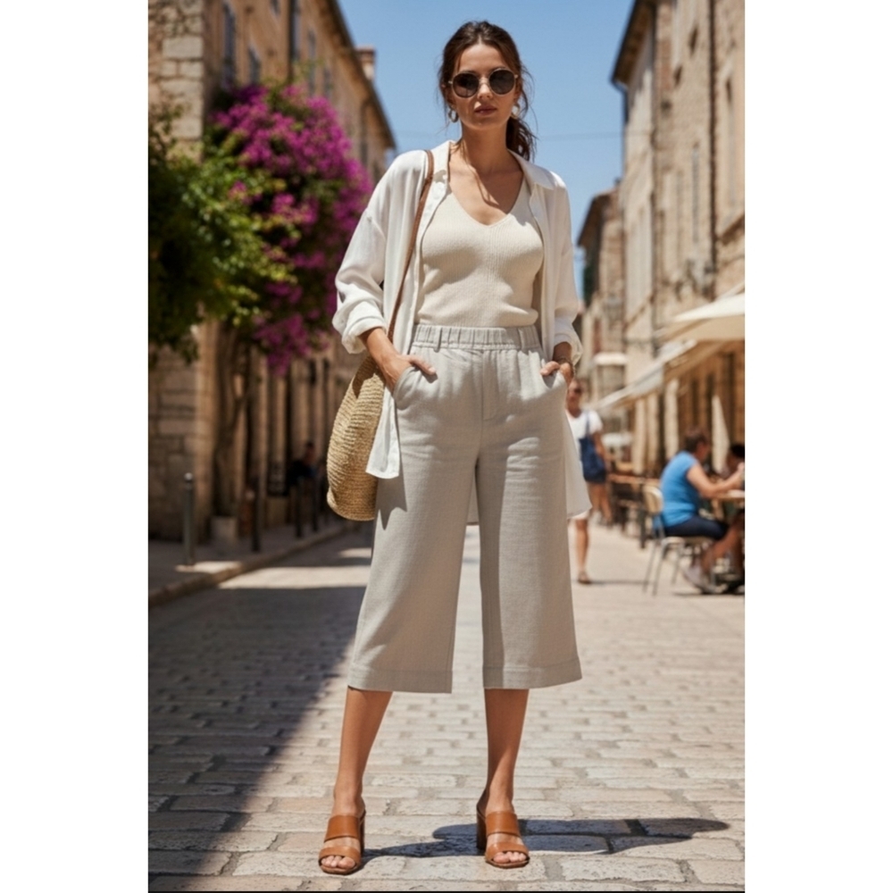 Pure Jill Wide Leg Crop Pants Beige Size LP